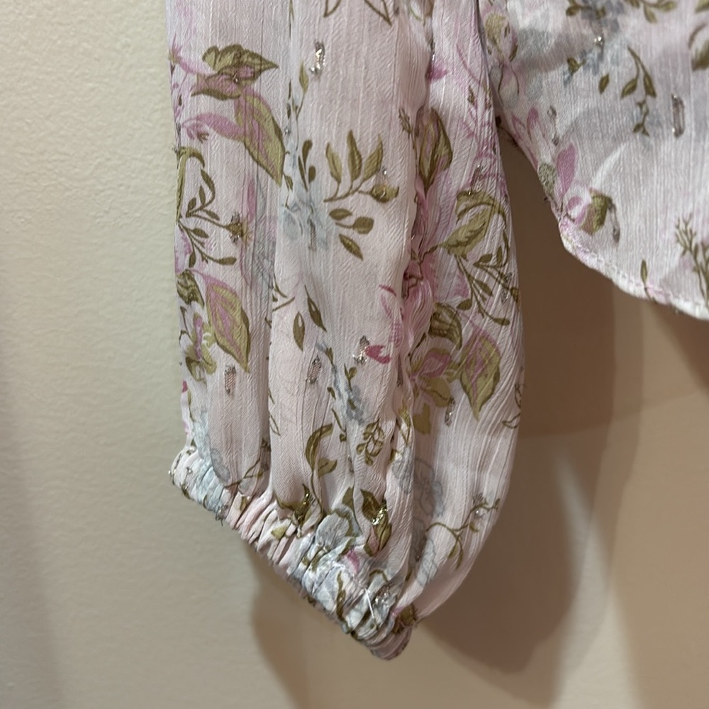 Rachel Zoe VINTAGE Pink & Green Floral Blouse Sm Partial Button FREE SHIPPING - Picture 3 of 9